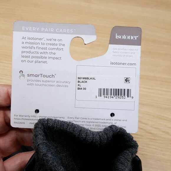 ISOTONER Gloves Mens XL Black Faux Leather Touchscreen Over the Wrist Cozy Lined - Picture 5 of 6